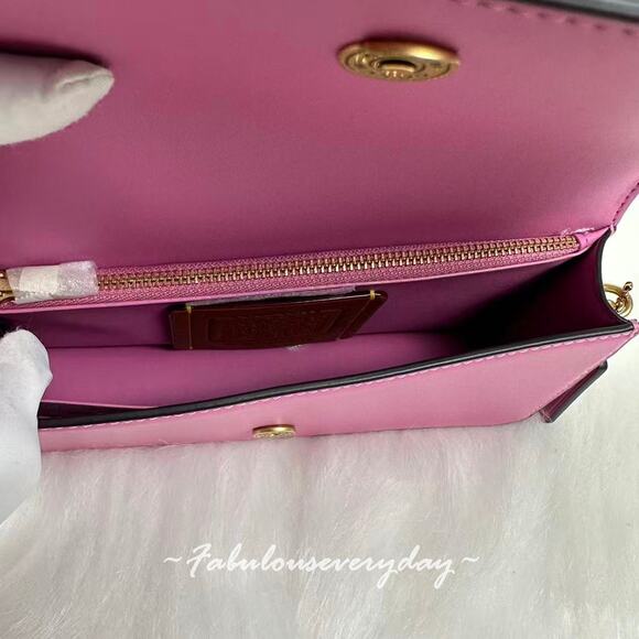 Coach Evie Long Wallet With Chain Crossbody In Leather/Brass/Fuchsia CW586 NWT - Picture 8 of 8